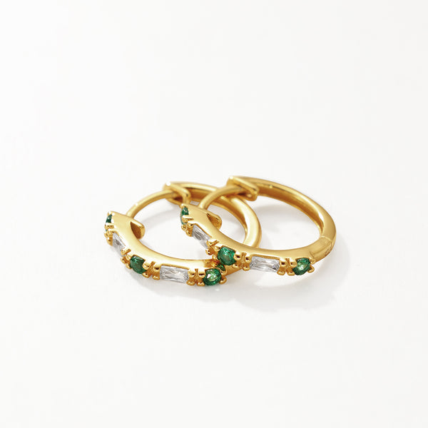 FE3129 Green & White CZ Hoop Earring