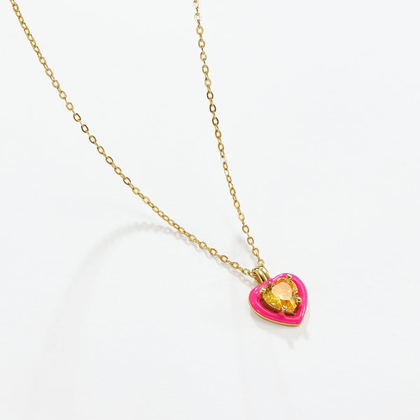 VFX0080 Colorful CZ Emanel Heart Necklace