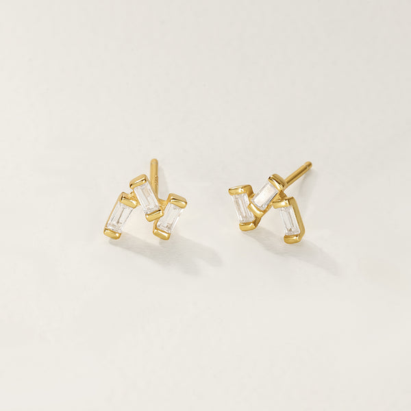 FE2757 925 Sterling Silver Baguette CZ Stacked Stud Earrings