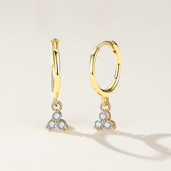 FE2128 925 Sterling Silver Trio CZ Lotus Flower Dangle Earrings