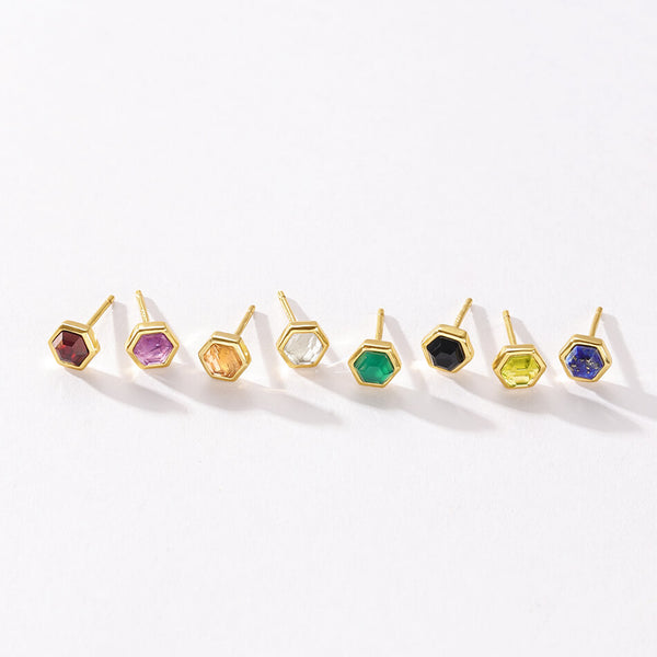 VFE0238 Birthstone Hexagon Natural Stone Stud Earrings