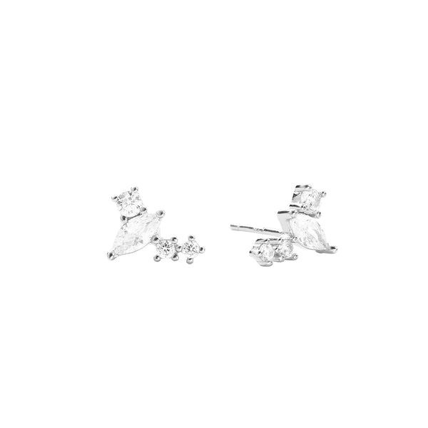 FE2882 925 Sterling Silver Crystal Climber Stud Earrings