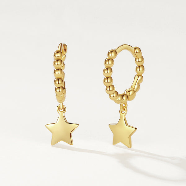FE2145 925 Sterling Silver Beads Hoop Star Dangle Earrings