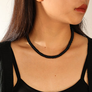 PN0195 925 Sterling Silver Black Charm Beaded Necklace