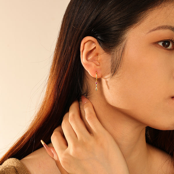 FE2904 925 Sterling Silver CZ Arrow Dangle Hoop Earrings