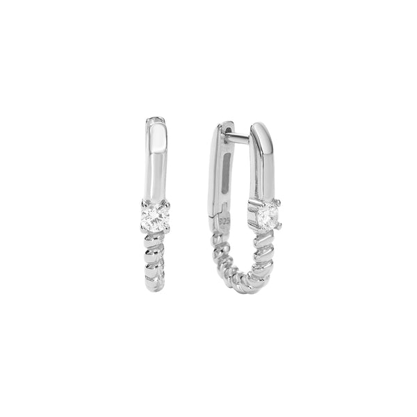 FE2861 925 Sterling Silver Zircon Twist Hoop Earring