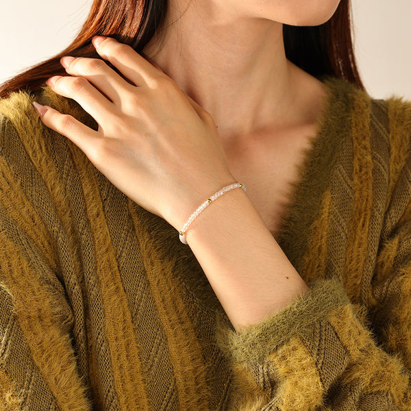 PB0111 925 Sterling Silver White CZ Gold Charm Beaded Bracelets