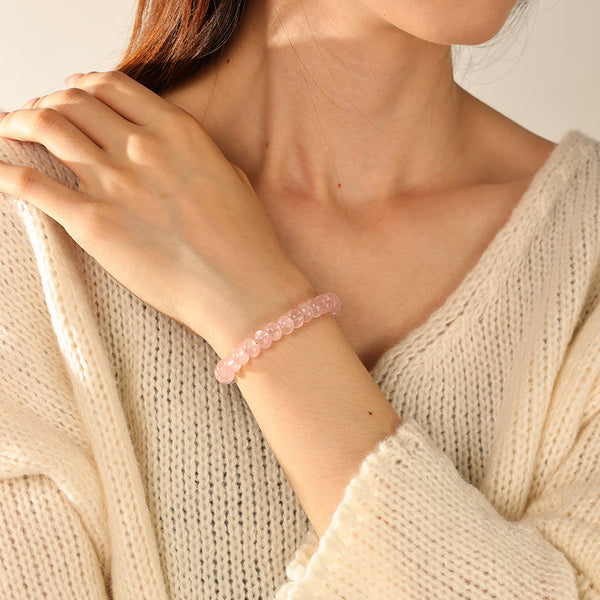 PB0151 925 Sterling Silver Pink Crystal Beads Bracelet