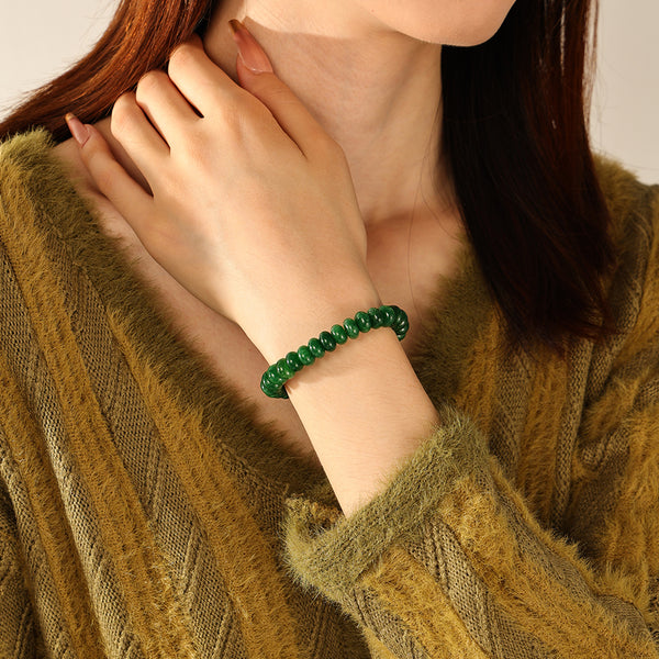 PB0132 925 Sterling Silver Green Beaded Charm Bracelets