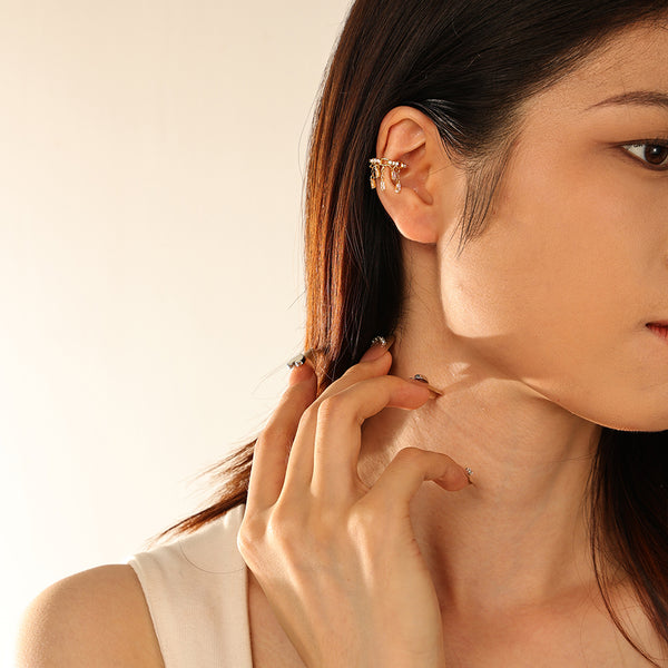 FE2921 925 Sterling Silver Chain Link Tassel Ear Cuff