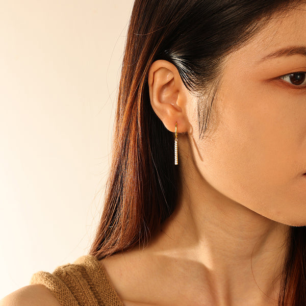 FE2750 925 Sterling Silver Cubic Zirconia Square Bar Dangle Earrings