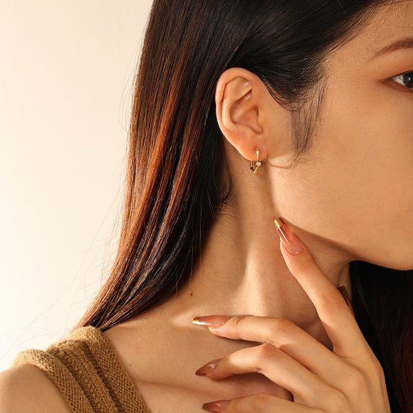 FE2881 925 Sterling Silver Bamboo Diamond Hoop Earrings