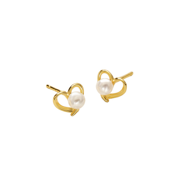FE2913 925 Sterling Silver Pearl Heart Mini Stud Earring