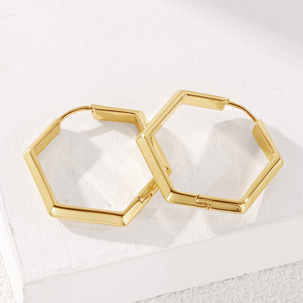 FE2049 Brass Gold Geometric Hexagon Hug Hoop Earrings