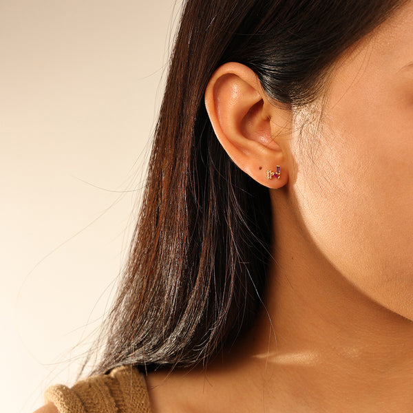 FE2757 925 Sterling Silver Baguette CZ Stacked Stud Earrings