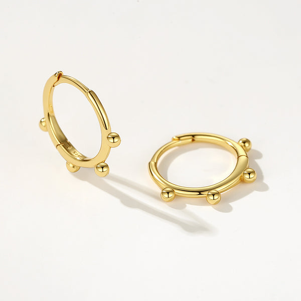 FE2207 925 Sterling Silver Four Beads High Polish Hoop Earrings