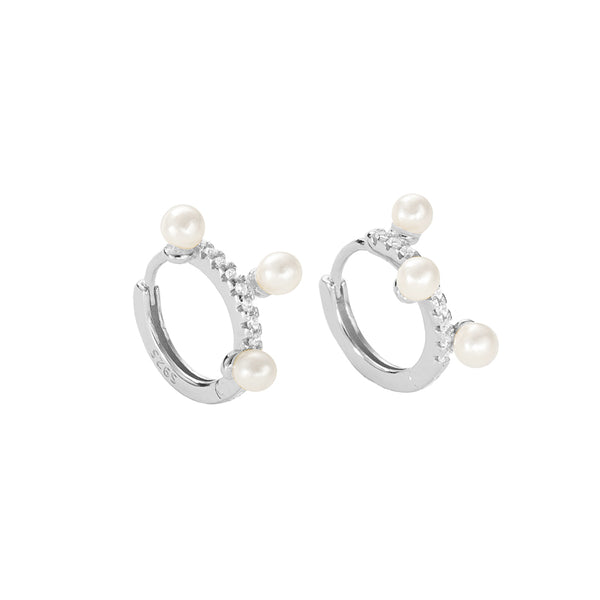 FE2794 925 Sterling Silver Shell Pearl Hoop Earring