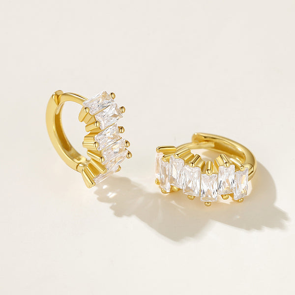 FE2118 925 Sterling Silver Baguette CZ Hoop Earrings