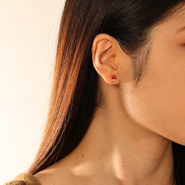 FE2752 925 Sterling Silver Enamel Mushrom Stud Earring