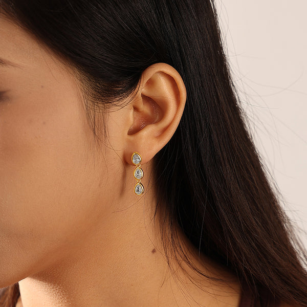 VFE0682 Triple Pear CZ Drop Stud Earrings