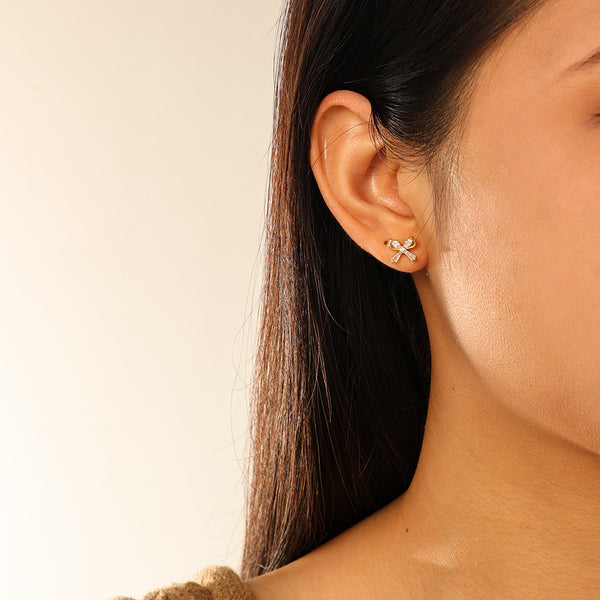 FE2783 925 Sterling Silver Butterfly CZ Ballbell Stud Earring