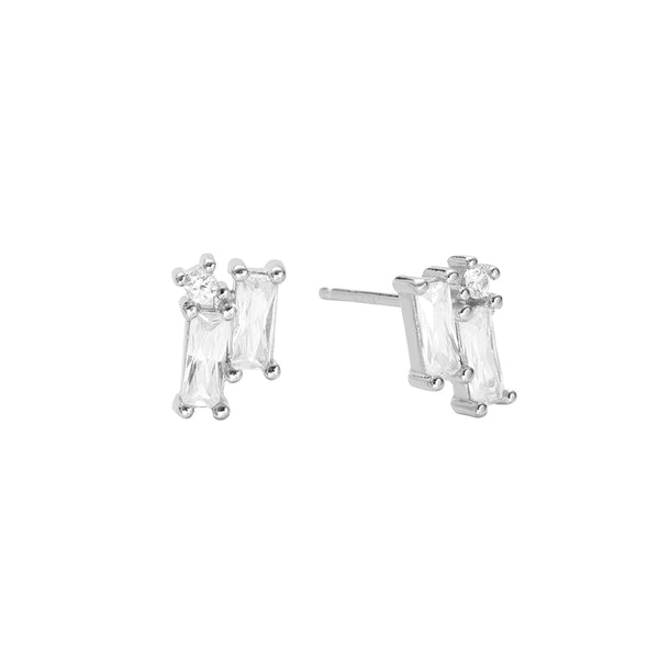 FE2756 925 Sterling Silver Baguette Cubic Zirconia Stud Earrings