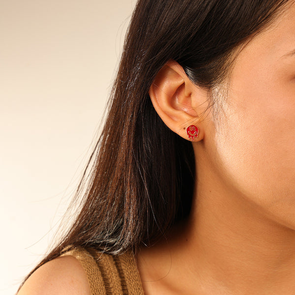 FE2775 925 Sterling Silver Colorful Enamel Melting Emiley Stud Earring