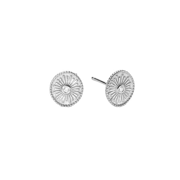 FE2793 925 Sterling Silver Bezel CZ Starburst Stud Earring