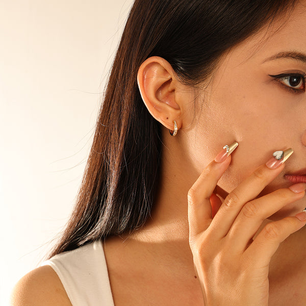 FE2936 925 Sterling Silver Simple CZ Hoop Earring