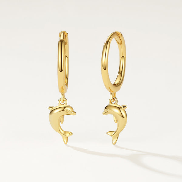 FE2240 925 Sterling Silver Jumping Dolphin Dangle Earrings