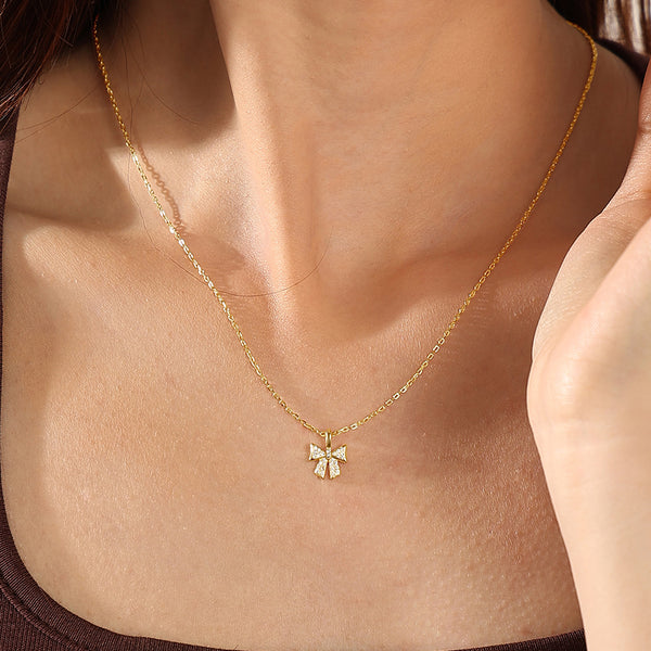 VFX0756 Bowknot CZ Pendant Necklace