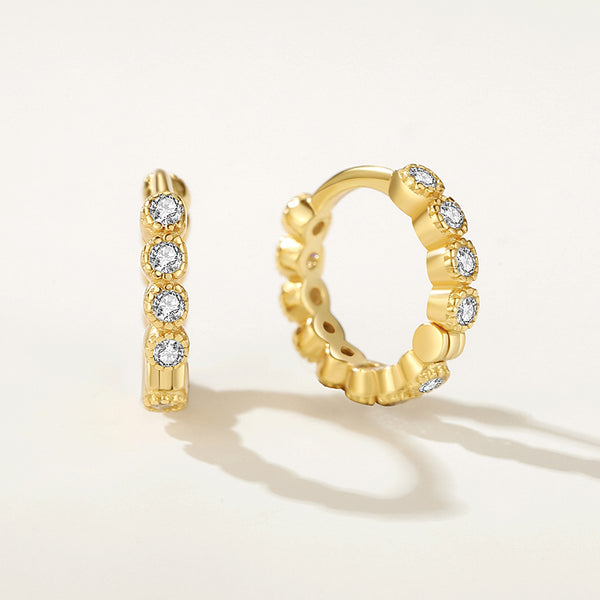 FE2123 FE2124 FE2125 925 Sterling Silver Bead Cubic Zirconia Hoop Earrings