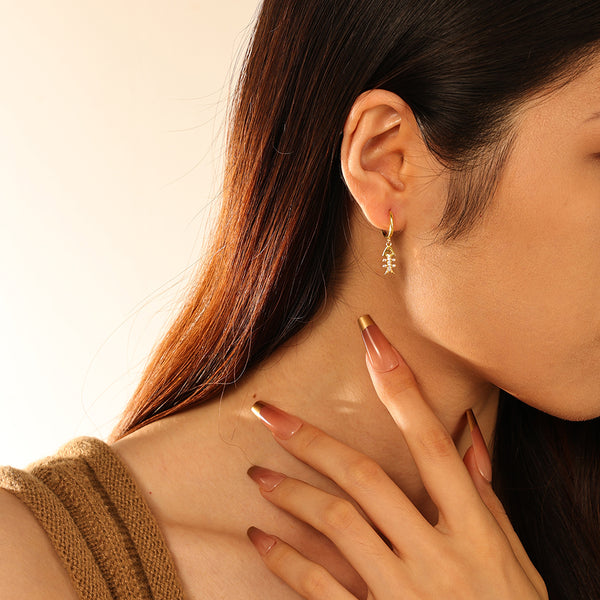 FE2716 925 Sterling Silver Zircon Herringbone Dangle Earrings