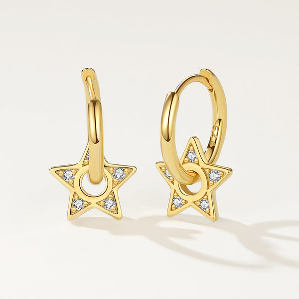 FE2179 925 Sterling Silver CZ Star Hoop Earrings