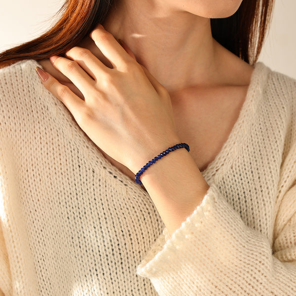 PB0123 925 Sterling Silver Dark Bule Jade Beaded Bracelets