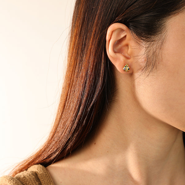 FE2834 925 Sterling Silver Ladybug CZ Stud Earrings