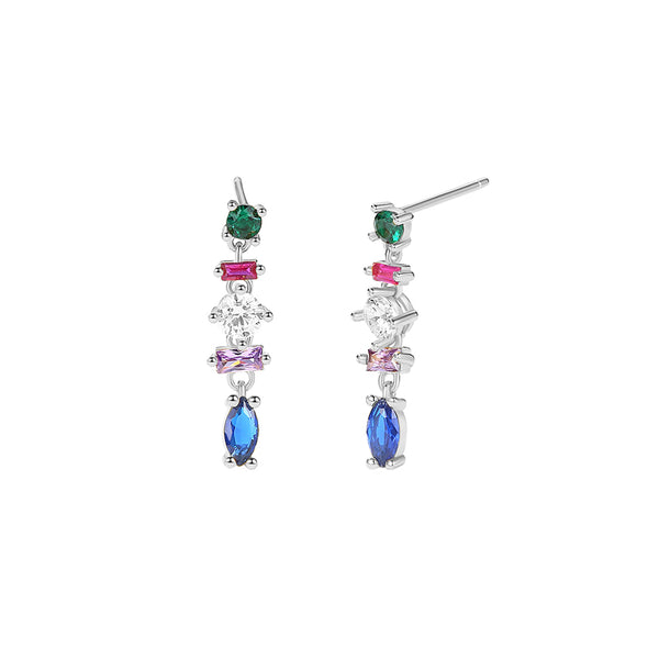 FE2747 925 Sterling Silver Mixed Colorful Tassel Earrings