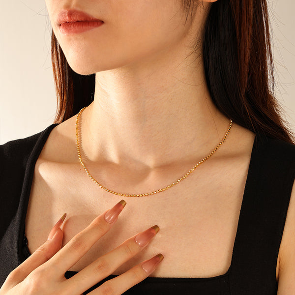 FX1288 925 Sterling Silver Crescent Gold Bead Chain Necklace