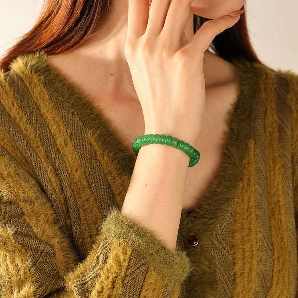 PB0143 925 Sterling Silver Green Aventurine Beaded Bracelet