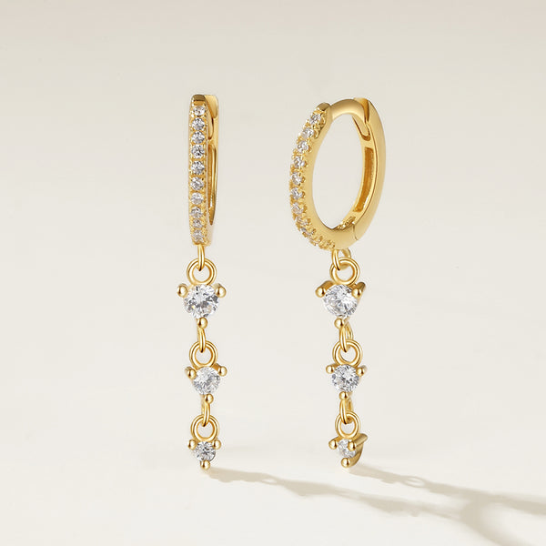 FE2156 925 Sterling Silver Trio CZ Chain Dangle Hoop Earrings