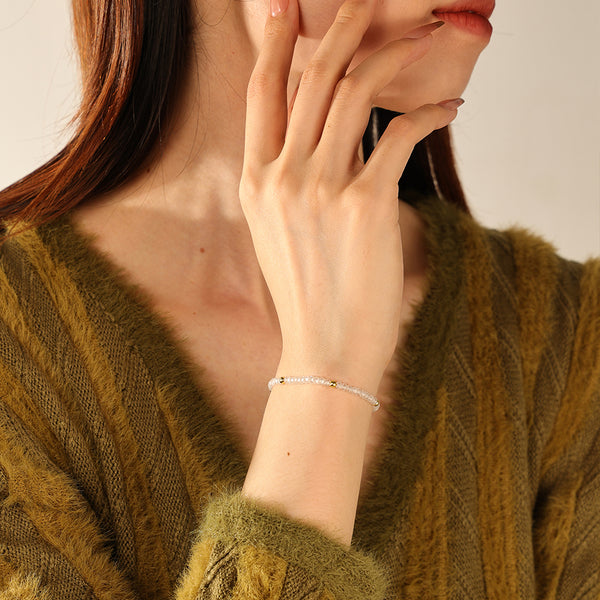 PB0111 925 Sterling Silver White CZ Gold Charm Beaded Bracelets