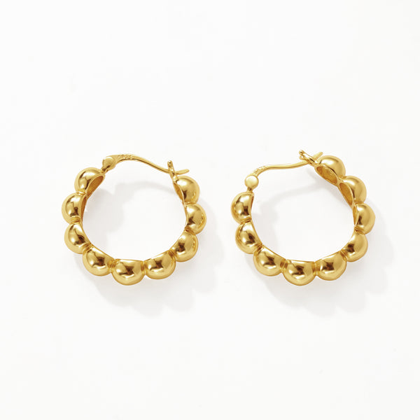 FE3207 Gold Bead Hoop Earring