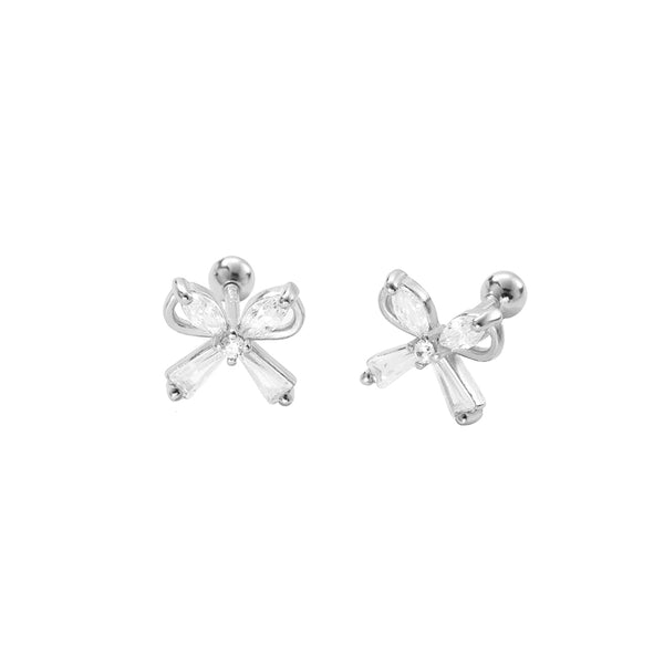 FE2783 925 Sterling Silver Butterfly CZ Ballbell Stud Earring