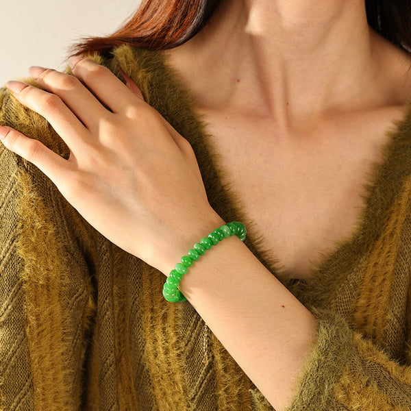 PB0144 925 Sterling Silver Green Jade Charm Beaded Bracelet