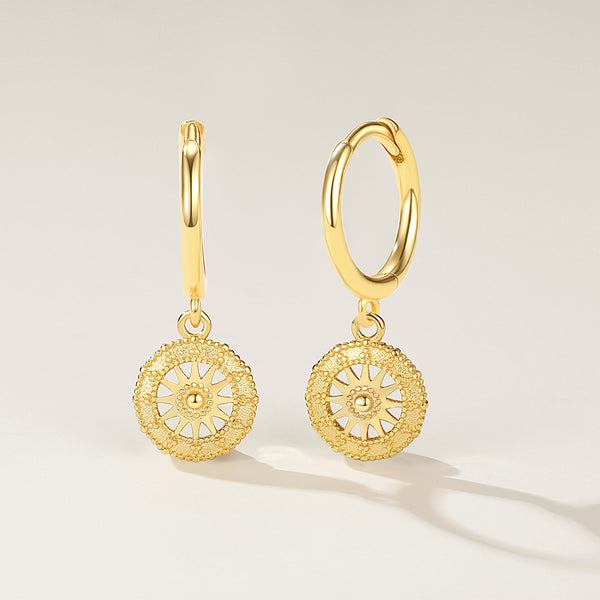 FE2180 925 Sterling Silver Geometric Circle Pendant Hoop Earrings