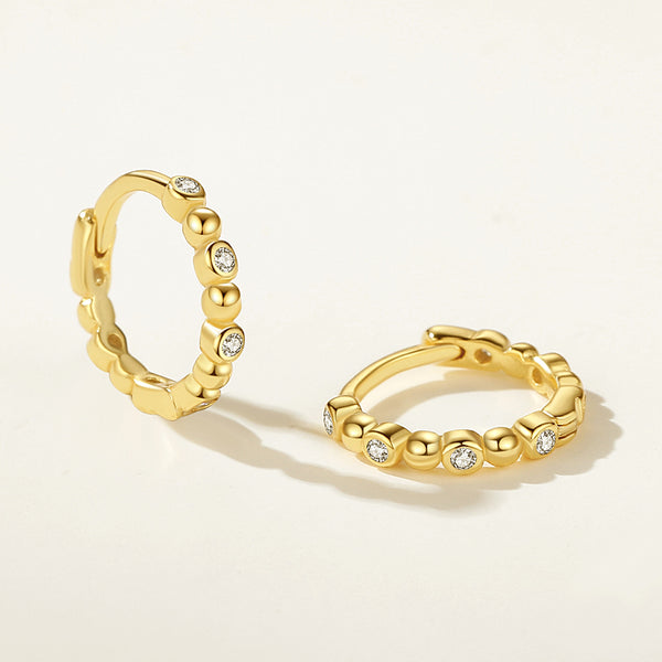 FE2184 925 Sterling Silver Solid Beads and CZ Hoop Earrings