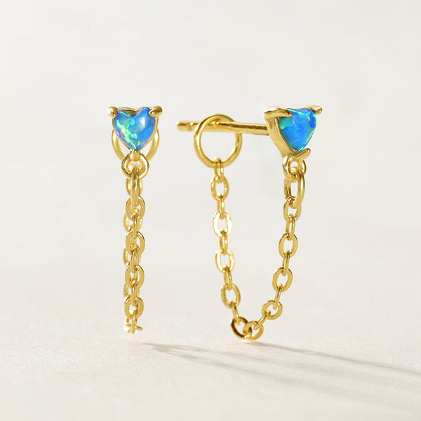 VFE0275 Heart Opal Chain Stud Earrings