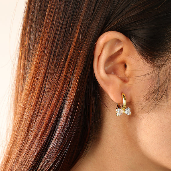 FE2769 925 Sterling Silver Cubic Zirconia Butterfly Bow Hoop Earring