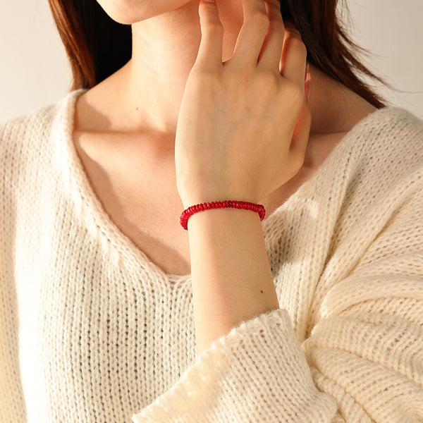 PB0130 925 Sterling Silver Red Coral Beaded Bracelets