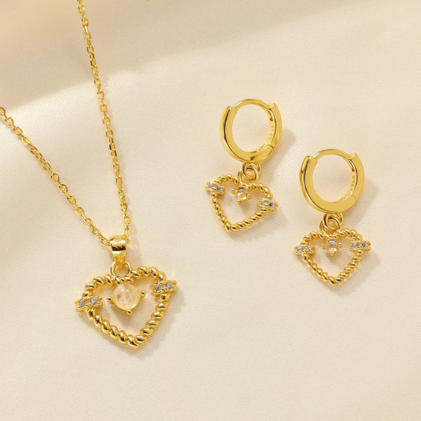 VFE0112 Moonstone Heart Drop Hoop Earring